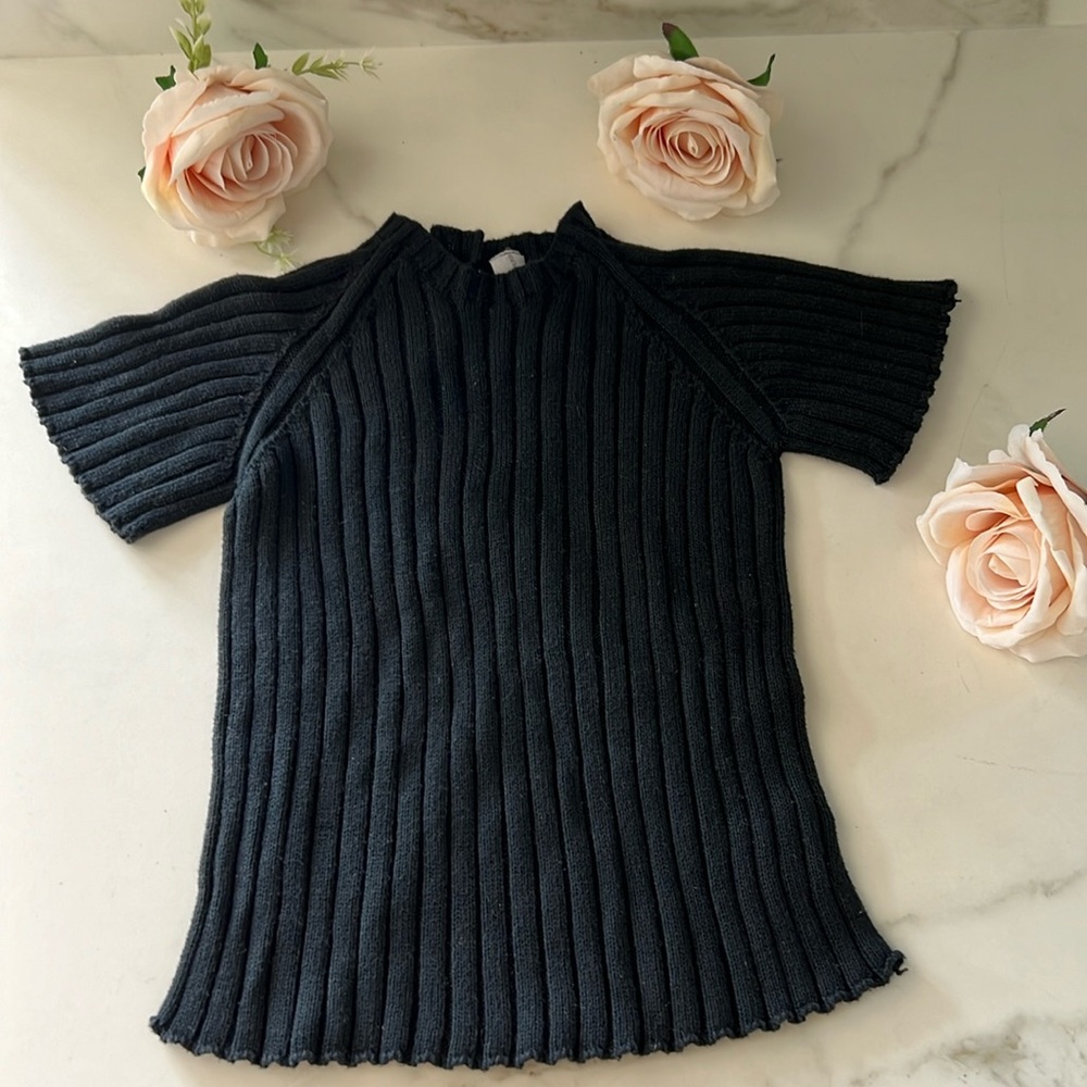 Violeta e Federico girls black knit short sleeve sweater ribbed sz 6